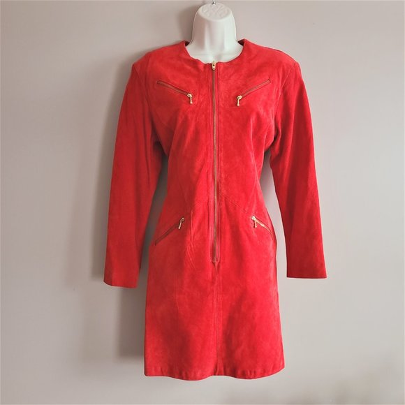 Vintage Bagatelle suede red dress with gold zippers. - Picture 3 of 15